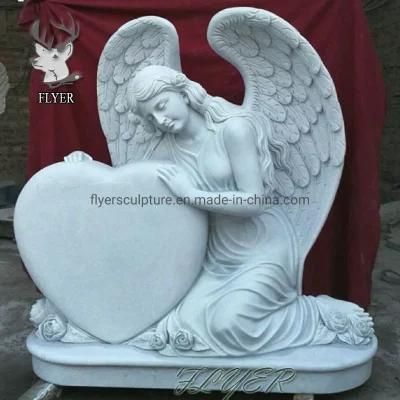European Etching White Marble Granite Angel Baby Wing Carved Headstone Monuments with Heart