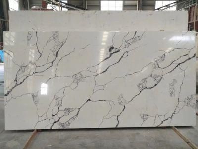 Cheap Price Artificial Stone White Calacatta Quartz Marble Slab for Countertop / Vanity / Bathroom Customizable