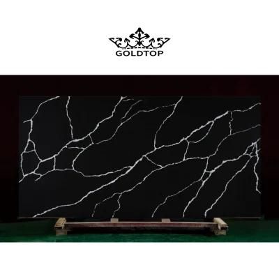 Artificial Stone Polished Factory Price White Veins Calacatta Black Stone Slab Quartz for Countertop/Vanity/Wall Tiles/Cabinet/Floor