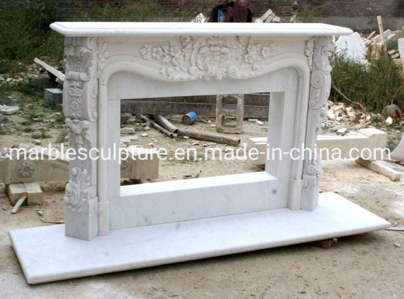 Beautiful Cheap Price Elegant Natural White Marble Fireplace (SYMF-174)