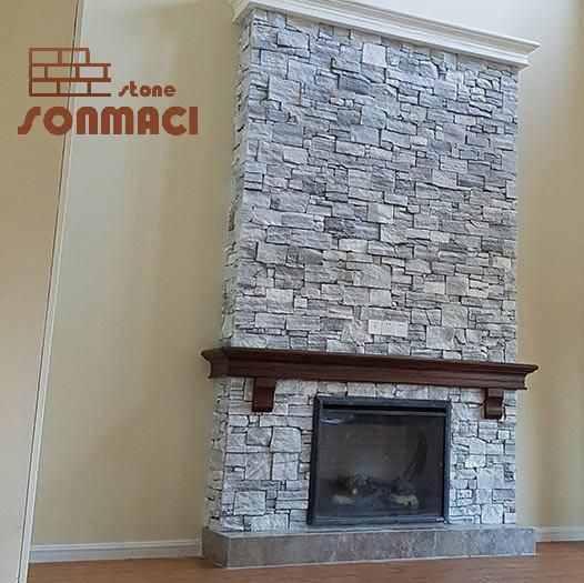 Natural Grey Slate Decorative Wall Stone with Cement Backed
