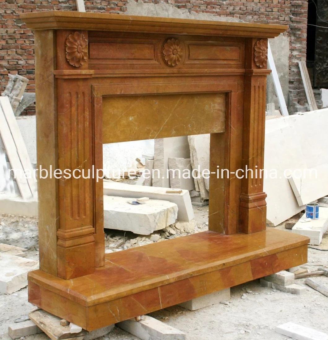 Simple Classic Stone Carving Mantel Yellow Marble Fireplace (SYMF-072)