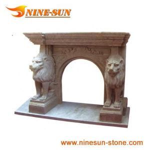 Lion Carved Stone Fire Place (YXFP-003)