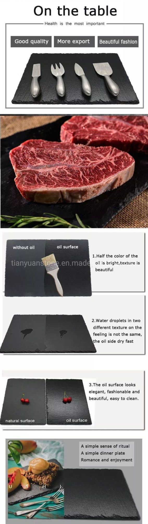 Natural Black Slate Stone Cheese Board, Dinner Plate, Sushi Plates for Tableware