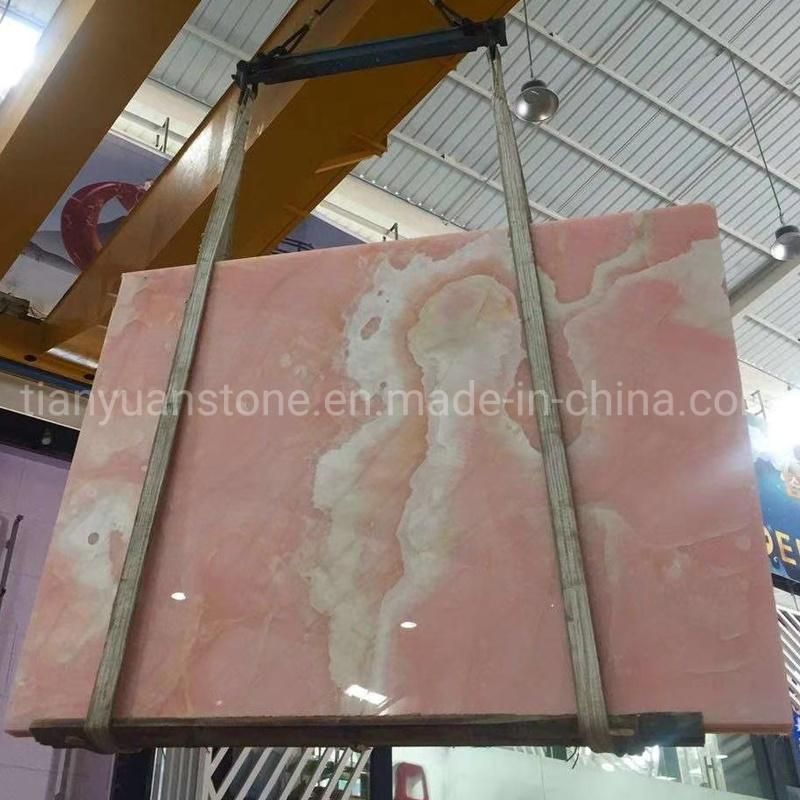 Luxury Backlit Pink Onyx Texture Marble Wall Slab for Villa