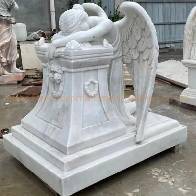 Wholesale Custom Stone Angel Headstone Hand-Carved White Marble Weeping Angel Tombstone for Sale