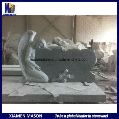Weeping Angel with Doulbe Heart Granite Headstones