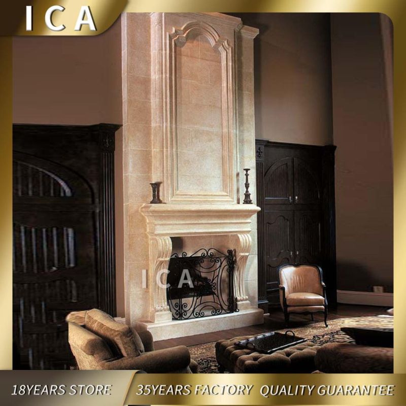Western Style Stone Carving Fireplace Polishing Marble Decorative Fireplace