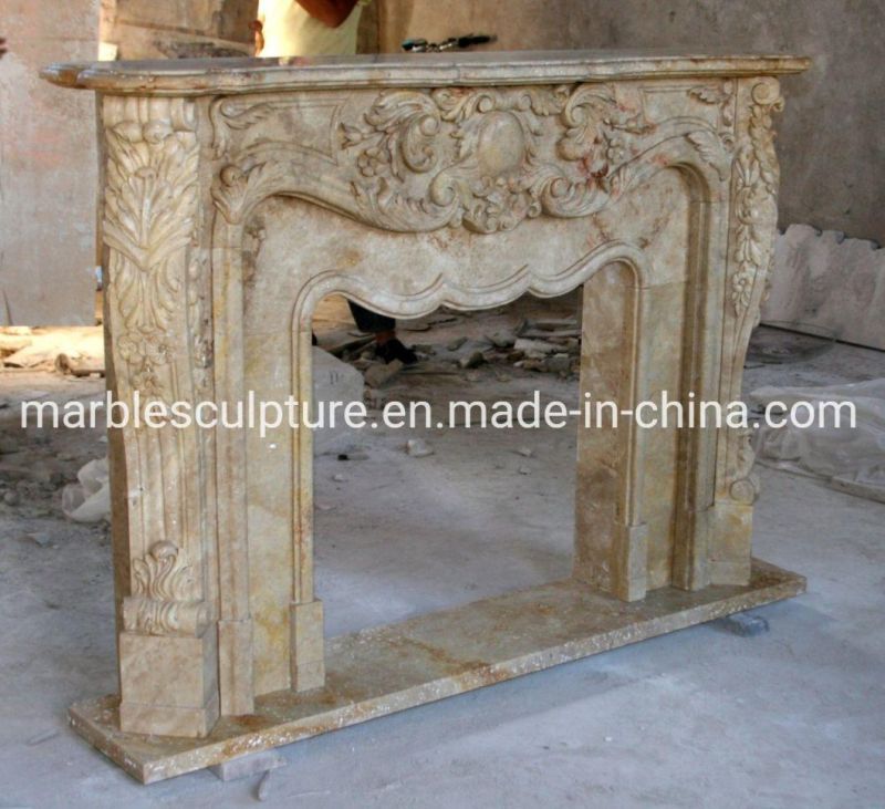 Indoor Decoration Hand Carving Marble Fireplace with Surround Flowers (SYMF-113)