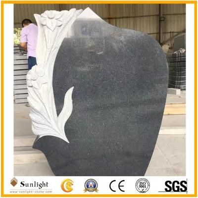 G654 Dark Grey Granite Monument with Rose Flower Design Tombstone Carved Headstone