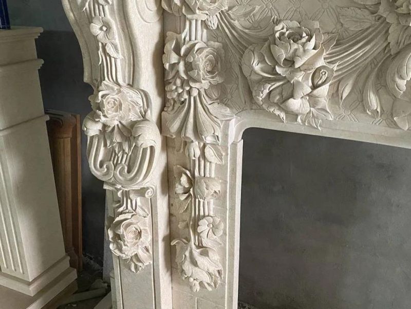 Modern Indoor Freestanding Luxury White Marble Fireplace Surround