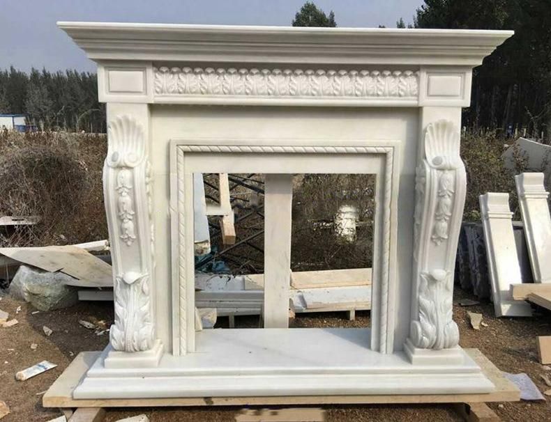 New Design Decorative White Natural Stone Marble Fireplace