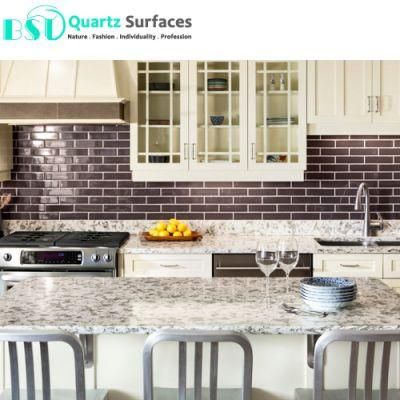 Cheap Prefab Quartz Island Countertops with Multi-Colored Veins