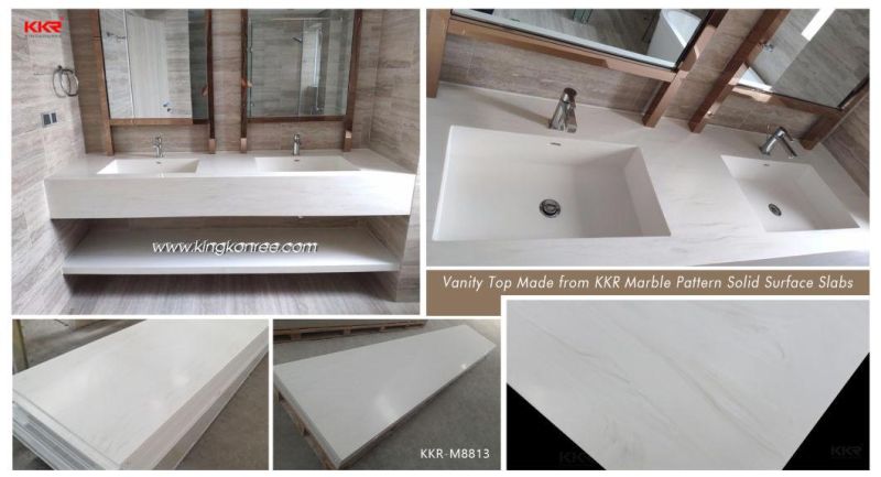 Black Veined Solid Surface Stone Countertop Vanity Top with Sink