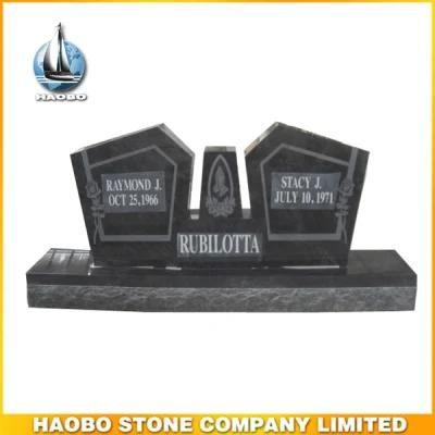 Black Granite Polished Headstone Double