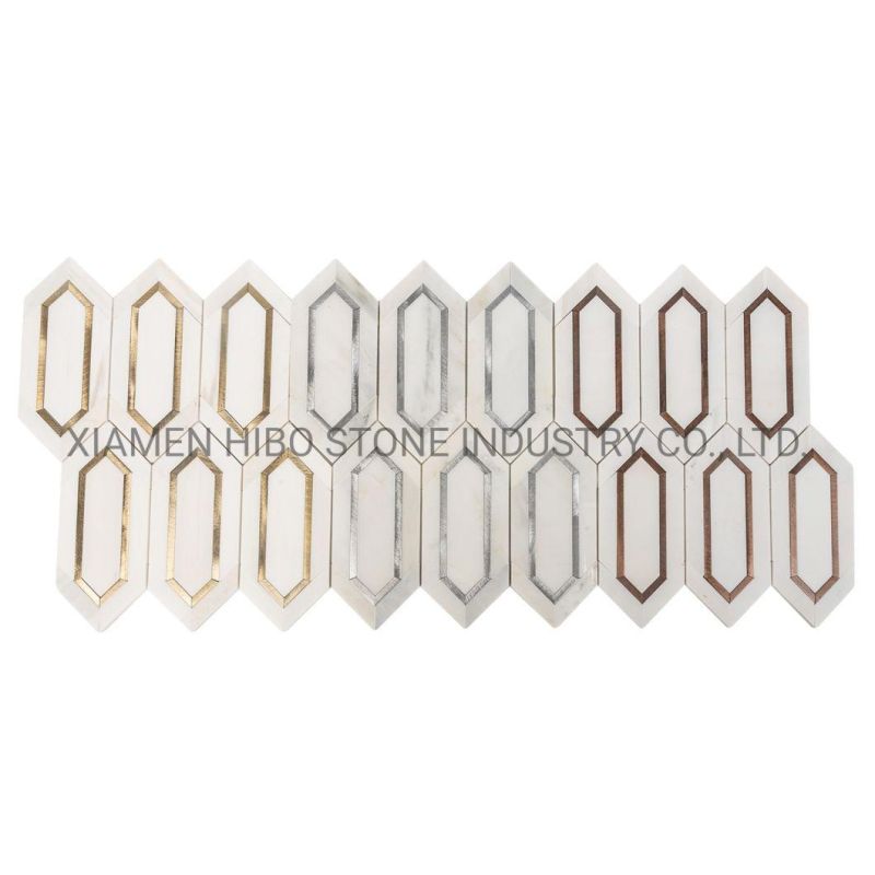 Marble Stone Mosaic with Brass/Stainless Steel/Metal/Shell Pattern Interior Wall/Floor/Kitchen Backsplash Mosaic Tile