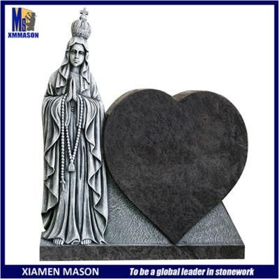 Bahama Blue Granite Headstones with Lady Fatima Virgin Mary Carving