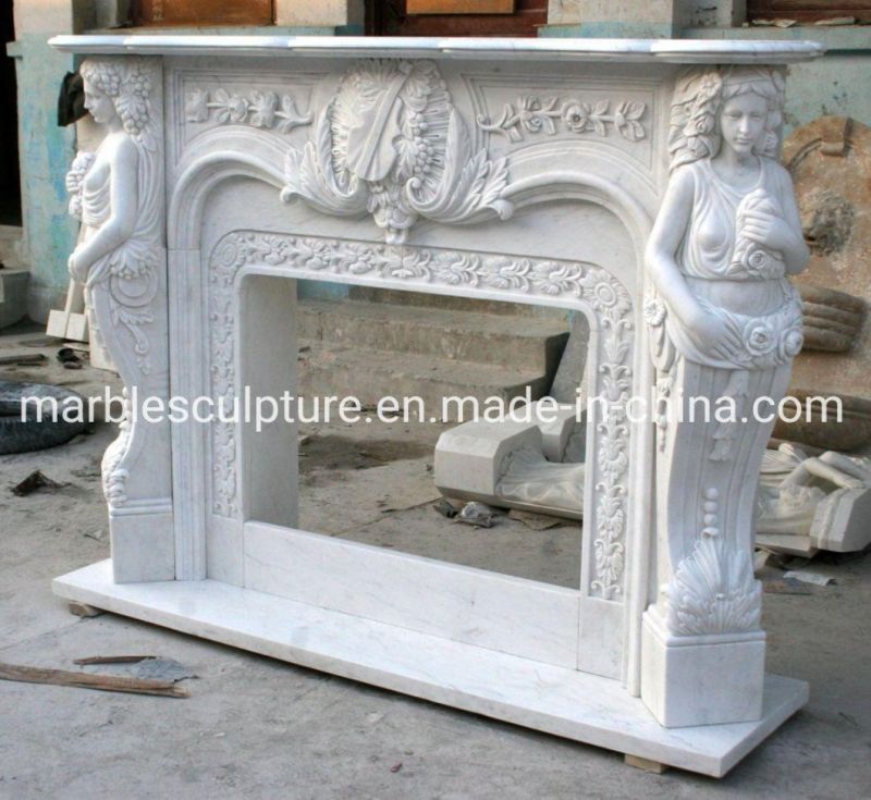 Beautiful Stone Sculpture Lady Figure Statue Whith Marble Fireplace (SYMF-048)