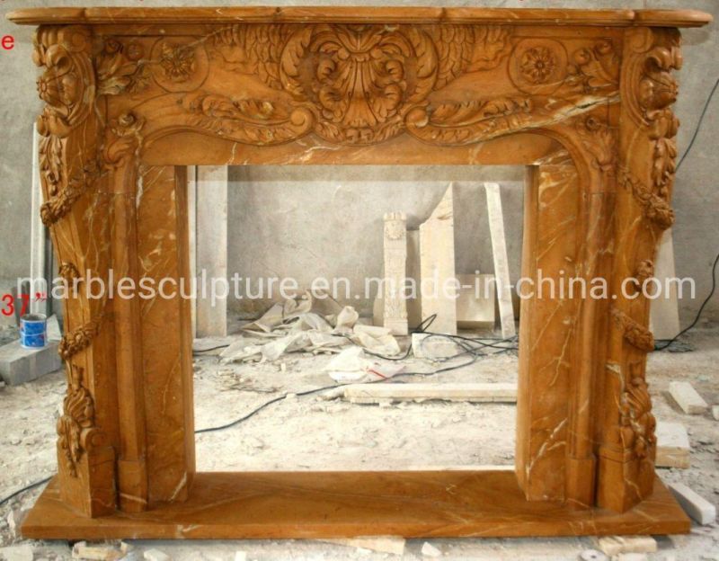 Classic Antique Yellow Stone Mantel Sculpture Marble Fireplace (SYMF-224)