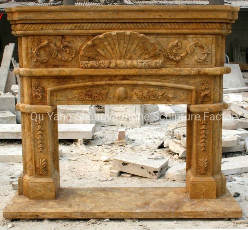 Natural Antique Calcium Stone Hand Carving Marble Fireplace (SY-MF333)