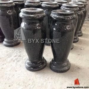 Black Granite Flower Vase for Cemetery