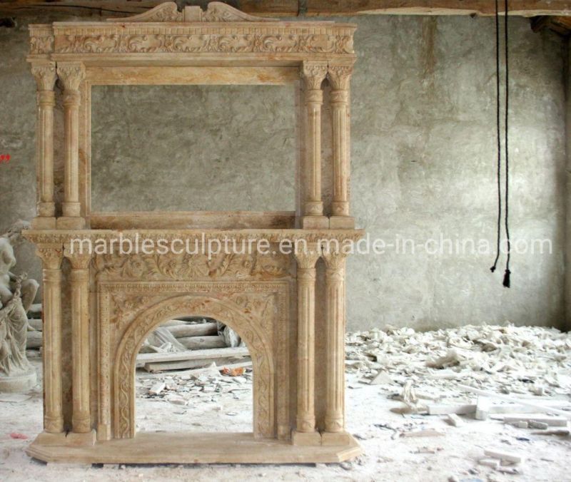 High Quality Double Western Style Column Marble Fireplace Mantel (SY-MF068)