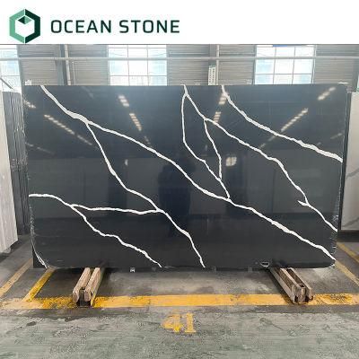 Calacatta Black White Texture Quartz Slab for Sale
