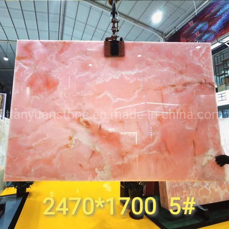 Luxury Backlit Pink Onyx Texture Marble Wall Slab for Villa