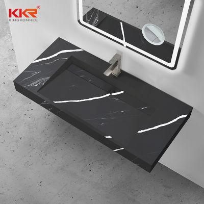 Black Veined Solid Surface Stone Countertop Vanity Top with Sink