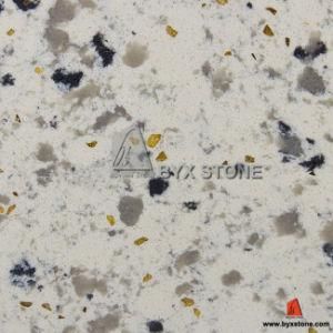 White Crystal Quartz with Golden Glass for Kitchen Countertop