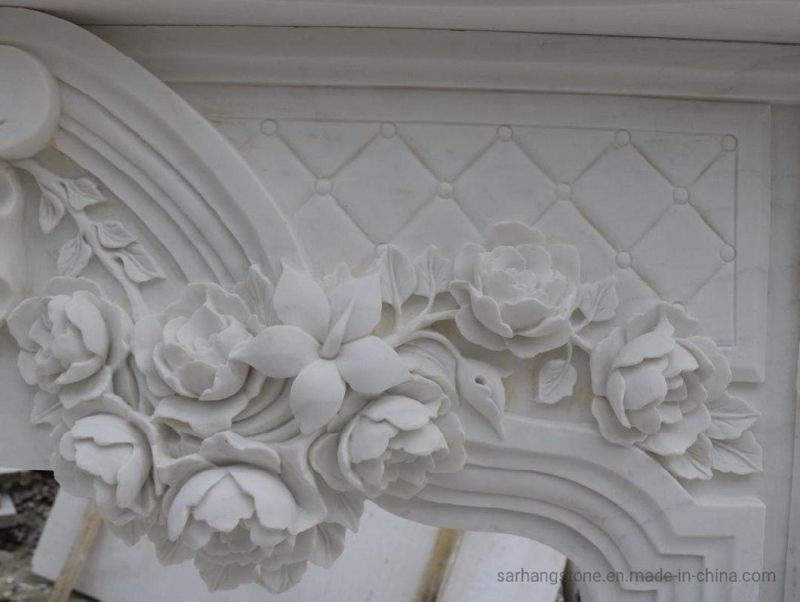 Indoor Usage Hand-Carved Marble Fireplace Mantel French Marble Fireplace Surround