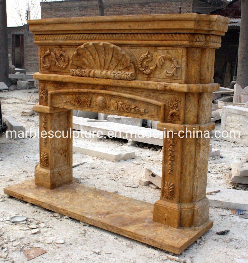 Hot Selling Exquisite Yellow Sculpture Mentel Marble Fireplace (SYMF-089)