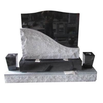 Absolute Black Granite Serp Top Upright Headstones with Square Vase