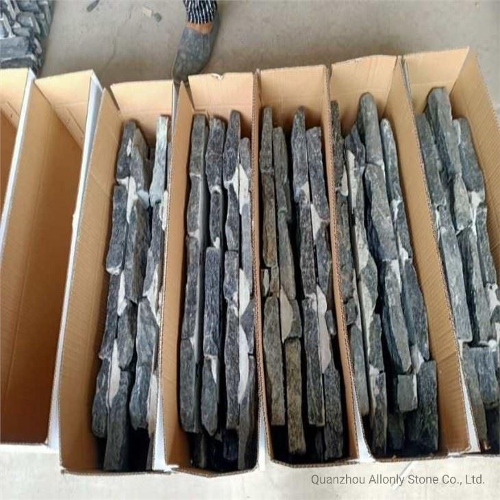 Black Stacked Stone Panel for Wall Cladding Interior and Exterior Decoration