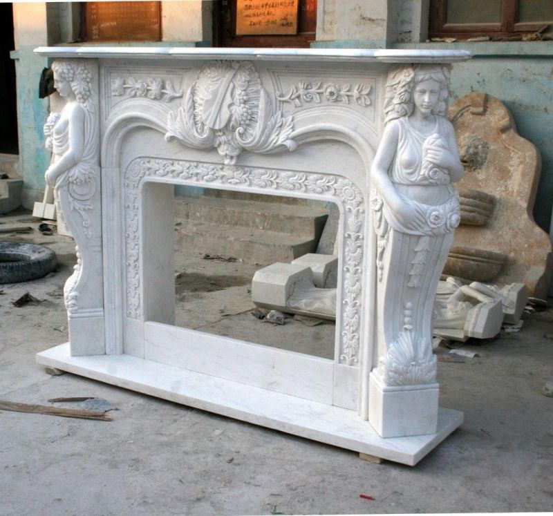 Beautiful European Cultured Marble Fireplace Hand Carving Lady Statue (SY-MF289)