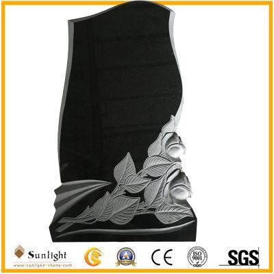 Black Granite Monument and Tombstone with Flower Carving Model 14