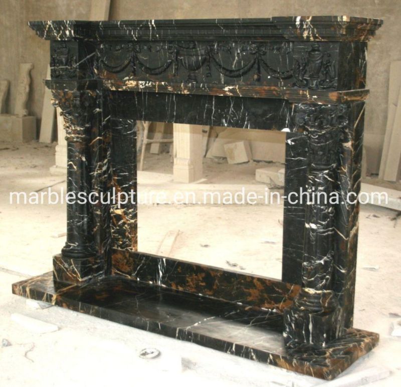 Factory Wholesale Cheap Stone Sculpture Black Marble Fireplace (SYMF-049)