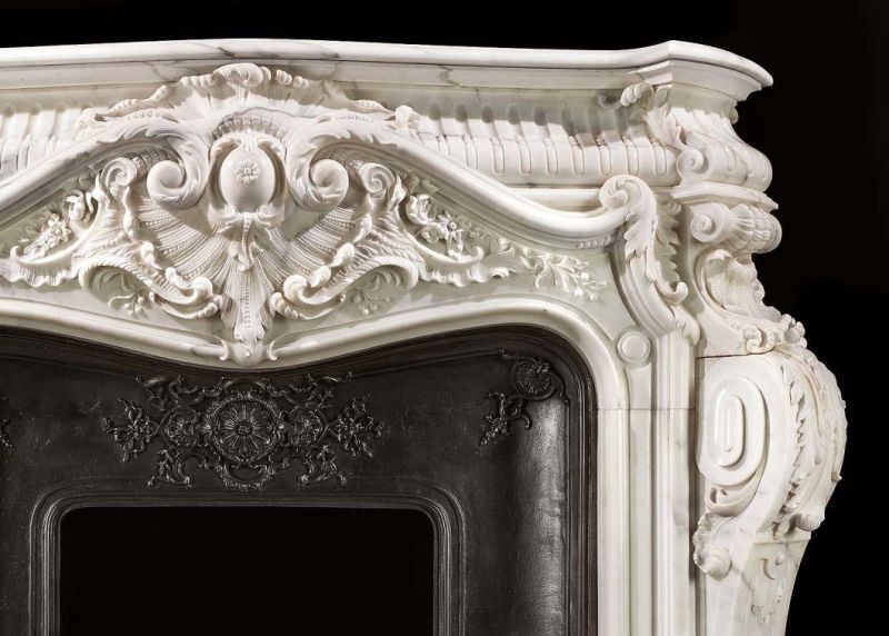 Luxury Fireplace Made with Natural White Marble French Style