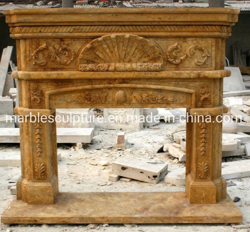 Hot Selling Exquisite Yellow Sculpture Mentel Marble Fireplace (SYMF-089)