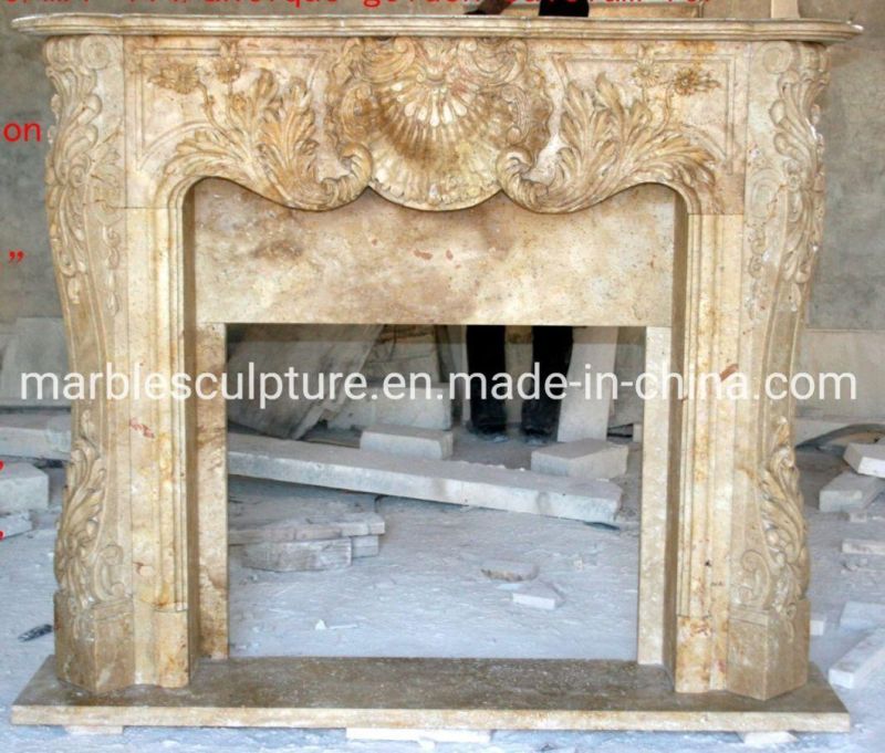 Indoor Decoration Custom Made Beige Stone Marble Fireplace (SYMF-175)