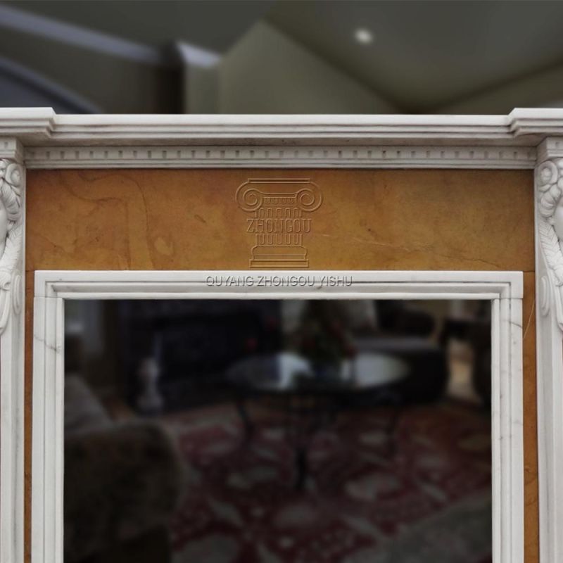 Fabulous Two Tone Marble Fireplace Surround in White and Beige Marble