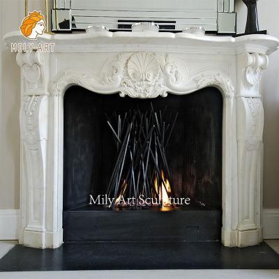 Factory Indoor Stone Caving Sculpture White Marble Fireplace