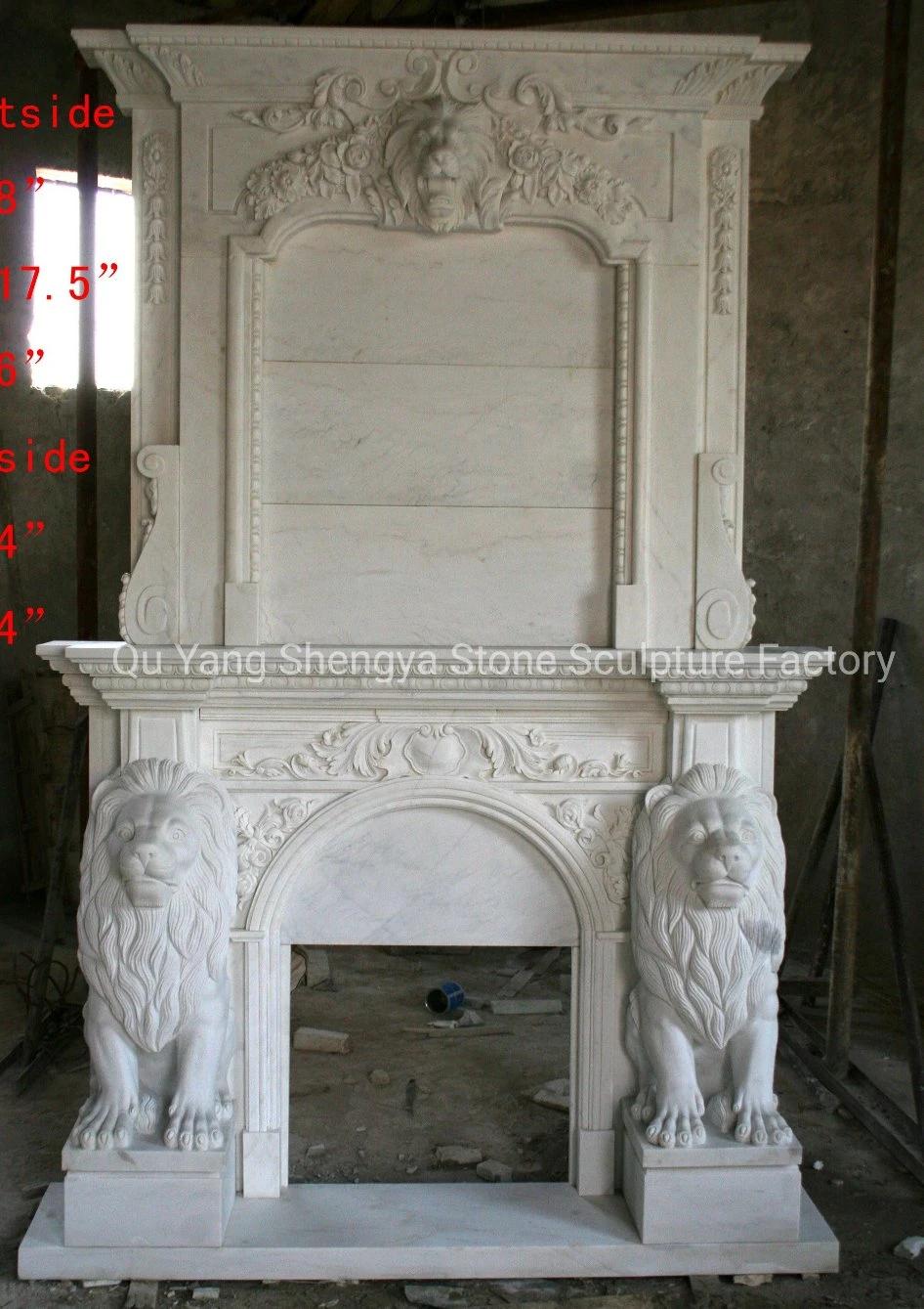 Natural Stone Double Marble Fireplace Surround Lion Design (SY-MF260)