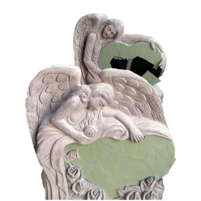 Black Granite Single Heart with Sculpted Angel Wing Headstones