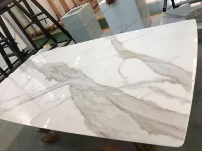 Artificial Stone Calacatta White Grey Veins Nano Crystallized Glass Stone Slab with Good Price