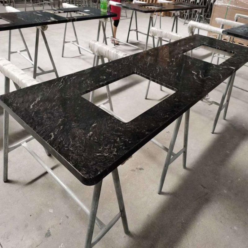China Factory Coffee Brown Veins Bathroom Quartz Stone Countertop Vanity Top