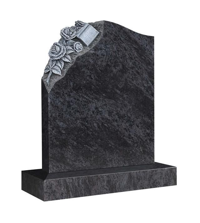 Western Style Bahama Blue Granite Tombstone with Rose Carving
