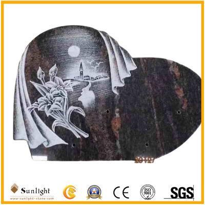 Roses Engraved Aurora Red Granite Tombstone Memorial Plaques