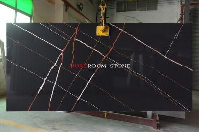 Artificial Stone White Gold Veins Black Stone Quartz Slab