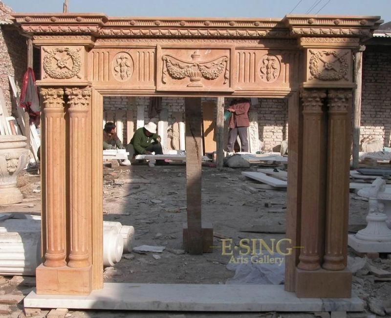 Good Carving Modern Large Yellow Marble Fireplace